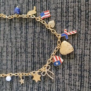 Enamel American USA Flag Heart Cross Star Bow Charm Necklace
